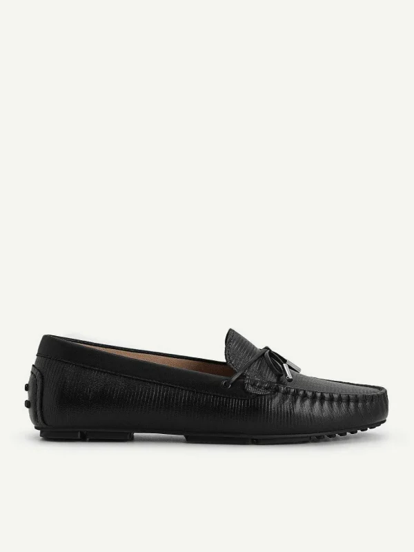 Lizard-Effect Leather Bow Driving Shoes<PEDRO Flash Sale