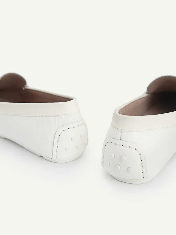 Lizard-Effect Leather Bow Driving Shoes<PEDRO Sale