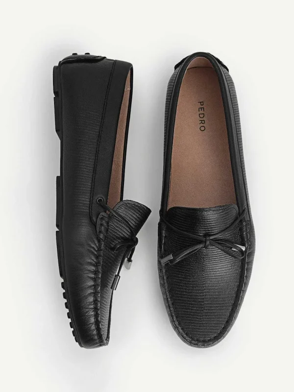 Lizard-Effect Leather Bow Driving Shoes<PEDRO Flash Sale